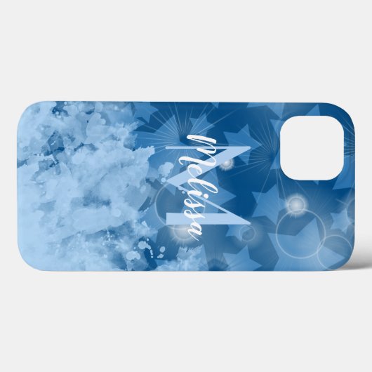 Klassieke blauwe sterren patroon Moderne monogram  Case-Mate iPhone Case (Achterkant (horizontaal))