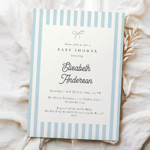 Klassieke blauwe strepen vintage babyshower uitnod kaart