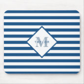 Klassieke blauwe stripesemonogram muismat (Voorkant)