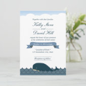 Klassieke blauwe walvis- en zee-huwelijksuitnodigi kaart (Staand voorkant)