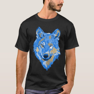 Klassieke blauwe waterverf splatten wolf t-shirt