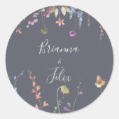 Klassieke blauwe wilde bloem bruiloft enveloppe ze ronde sticker (Voorkant)