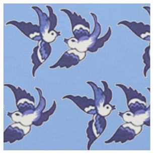 Klassieke blauwe wilde vogels Design v2 Stof
