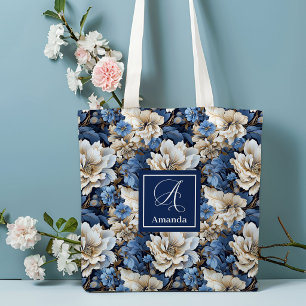 Klassieke Blauwe Witte Bloemen Aangepaste Naam Boo Draagtas