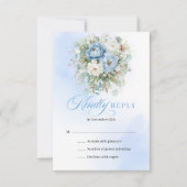 Klassieke Blauwe Witte Pioen Eucalyptus Huwelijks RSVP Kaartje (Voorkant)