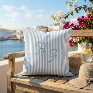 Klassieke Blauwe Witte Streep Kust Monogram Worp Kussen