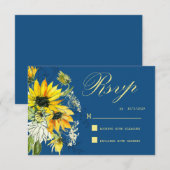 Klassieke Blauwe Zonnebloem Reactiekaart RSVP Kaartje (Voorkant / Achterkant)