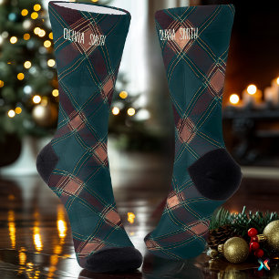 Klassieke Blauwgroen en Bruine Kerst Plakken Custo Sokken