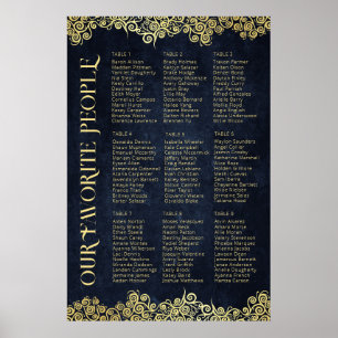 Klassieke Bloei Navyblauw En Gouden Winterhuwelijk Poster