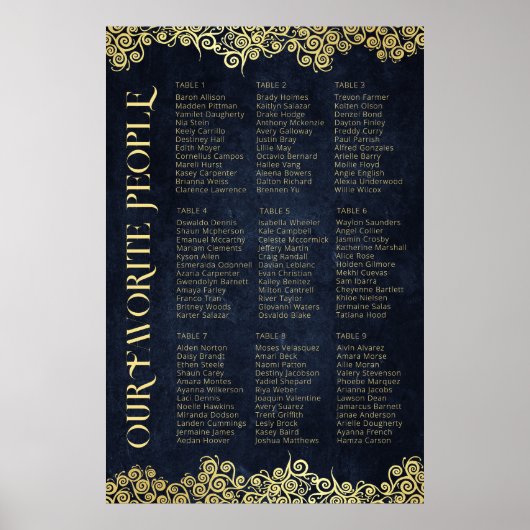 Klassieke Bloei Navyblauw En Gouden Winterhuwelijk Poster (Voorkant)