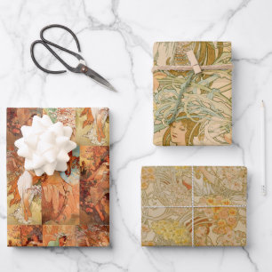 Klassieke bloem Alphonse Mucha Art Nouveau bruin Inpakpapier Vel
