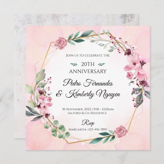 Klassieke Bloemen Bruiloft Uitnodiging (Voorkant / Achterkant)