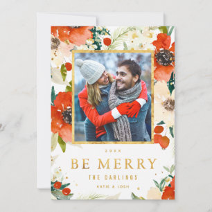 Klassieke Bloemen & Gouden Kerstkaart