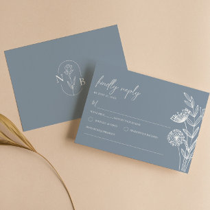 Klassieke Bloemen Stoffige Blauwe Bruiloft Minimal RSVP Kaartje