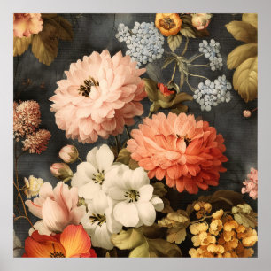Klassieke bloemillustratie met gemengde bloesems poster