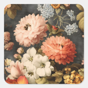 Klassieke bloemillustratie met gemengde bloesems vierkante sticker