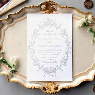 Klassieke Bloemkam Elegante Huwelijksuitnodiging Folie Uitnodiging