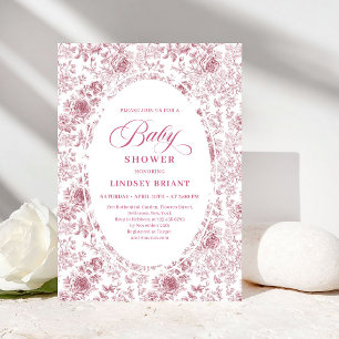 Klassieke bloemmotief toile rozen baby shower uitn kaart