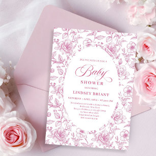Klassieke bloemrijke toile rozen baby shower uitno kaart