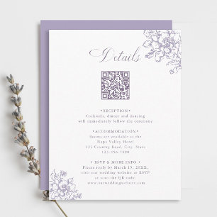 Klassieke Bloom Garden Lavender Trouwdetails Informatiekaartje