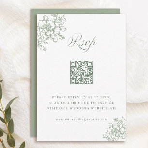 Klassieke Bloom Garden Sage Groene Trouw QR Code RSVP Kaartje