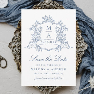 Klassieke Bloom Garden Stofblauwe Trouw Save The Date