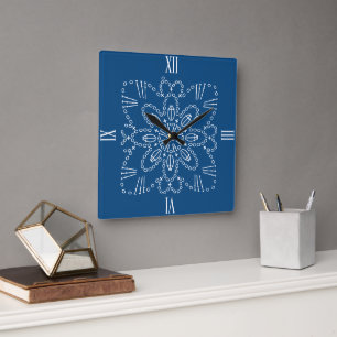 Klassieke Blue Crochet Chart Square Wall klok