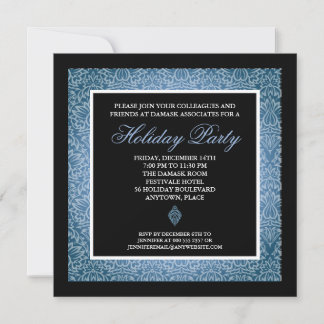Klassieke Blue Damask Corporate Holiday Party Kaart