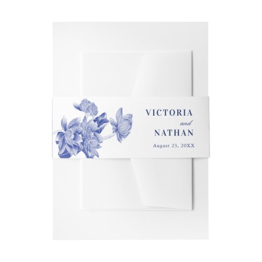 Klassieke Blue en White Floral Wedding Invitation Uitnodigingen Wikkel (Voorkant Voorbeeld)