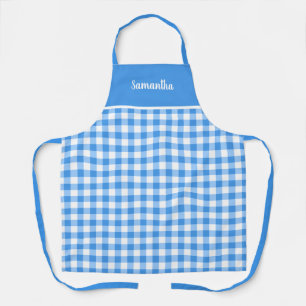Klassieke Blue en White Gingham Name Persoonlijk Schort
