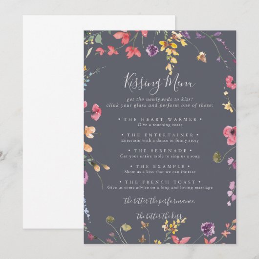 Klassieke Blue Wedding Kissing Menu Game Kaart (Voorkant / Achterkant)