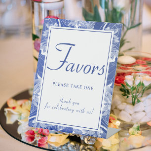 Klassieke Blue White Chinoiserie Floral Favor Reclamebord Met Voetstuk