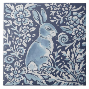 Klassieke Blue White  Rabbit Fern Floral Art Tegeltje
