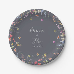 Klassieke Blue Wild Floral Wedding Cake Papieren Bordje