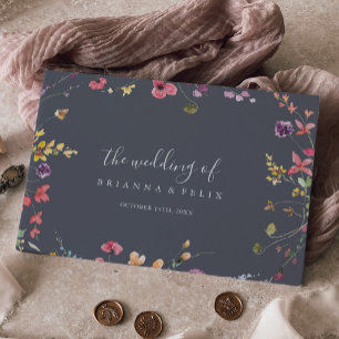 Klassieke Blue Wild Floral Wedding Gastenboek