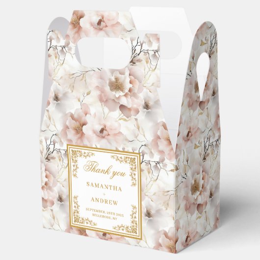 Klassieke blush ivoor gouden bloemen bruiloft guns bedankdoosjes (Geopend)