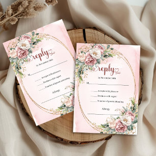 Klassieke Blush Roze Eucalyptus Trouw RSVP Kaartje