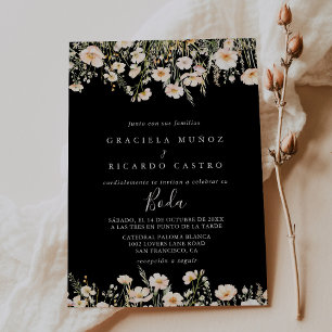 Klassieke Blush Wildflower Zwarte Spaanse bruiloft Kaart