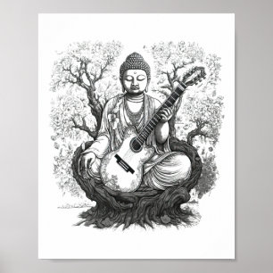 Klassieke Boeddha die gitaar speelt Yoga Boeddhist Poster