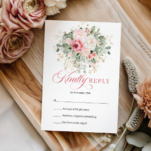 Klassieke Boho Blush Bloemige Groene Huwelijks RSV RSVP Kaartje