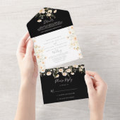 Klassieke Boho Blush Wildflower Black Wedding All In One Uitnodiging (Afscheurbaar)