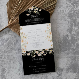 Klassieke Boho Blush Wildflower Black Wedding All In One Uitnodiging