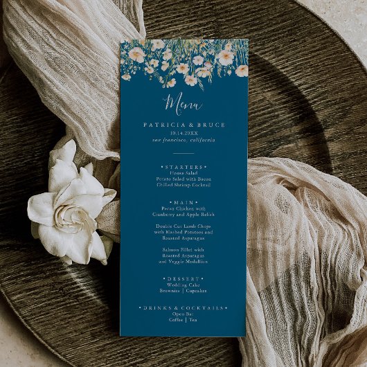 Klassieke Boho Blush Wildflower Diner Menu