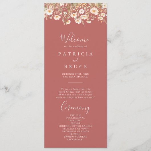 Klassieke Boho Blush Wildflower Wedding Programma (Voorkant)