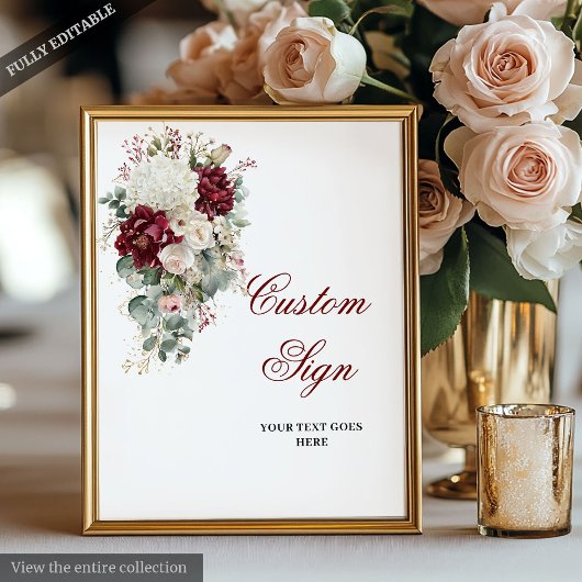 Klassieke Boho Bourgondië Witte Roos Custom Weddin Poster