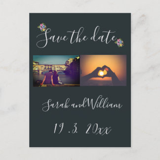 Klassieke Boho Chic Bloemige Marineblauwe Trouwdag Aankondigingskaart