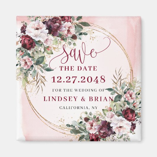 Klassieke Boho Maroon Roze Goud Bewaar Datum Magne Magneet (Voorkant)