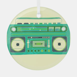 Klassieke Boom Box Vintage Afbeelding Glas Ornament