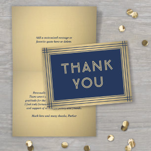 Klassieke Border Elegant Marine Blauw & Goud Gevou Bedankkaart