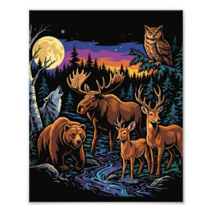 Klassieke bos wilde dieren eland beer wolf herten foto afdruk